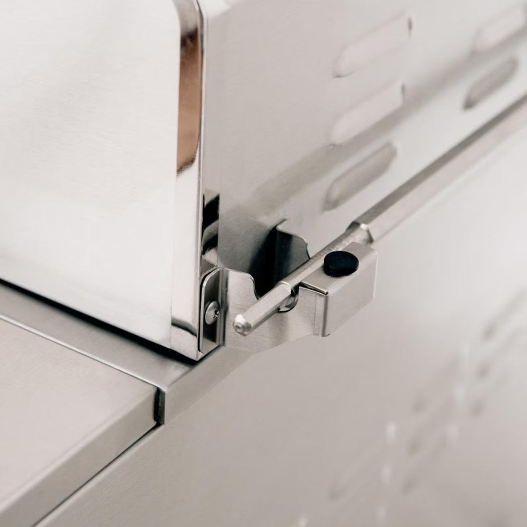 Grill hinge, American Made Grills Muscle 54", spring-assisted lid mechanism in stainless steel finish