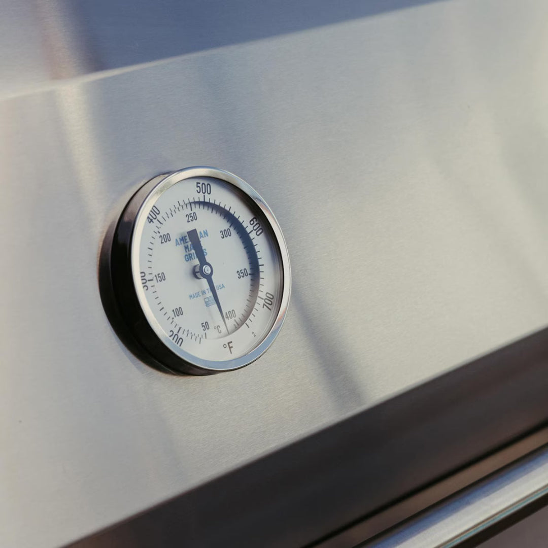 Temperature gauge, American Made Grills Muscle 54", analog hood-mounted dial for natural gas grill