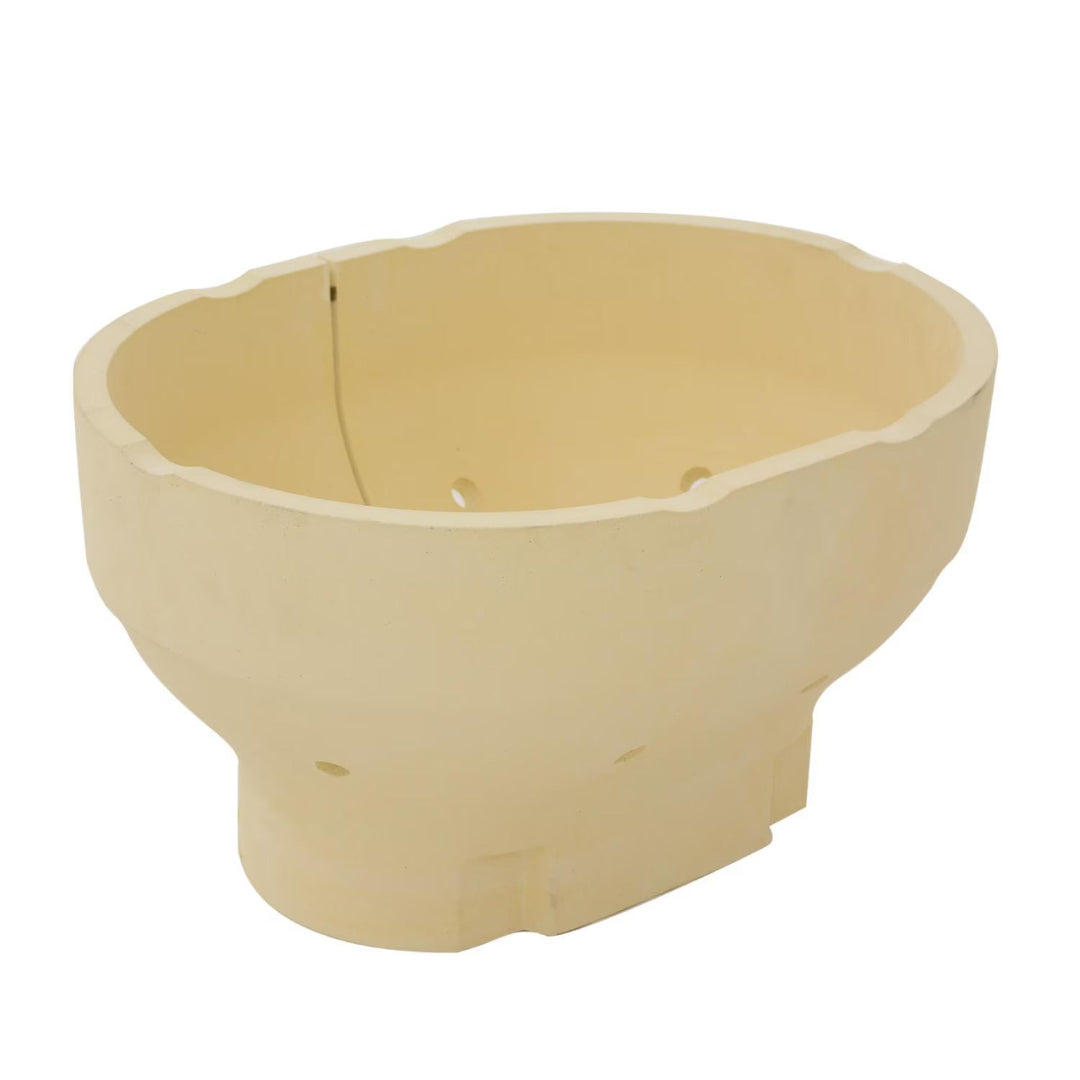Beige scalloped-edge plastic planter liner with drainage holes, replacement pot insert for outdoor urns and garden planters