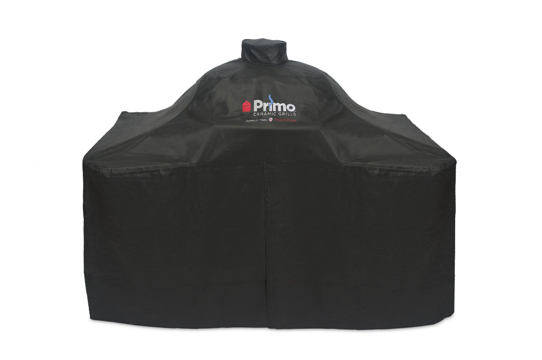 Primo Ceramic Grills PR410 heavy-duty black weatherproof outdoor grill cover for ceramic kamado with side shelves — Vine & Flame