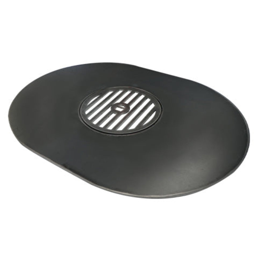 Primo oval cast iron griddle plate with removable stainless steel center grate for oval kamado grills