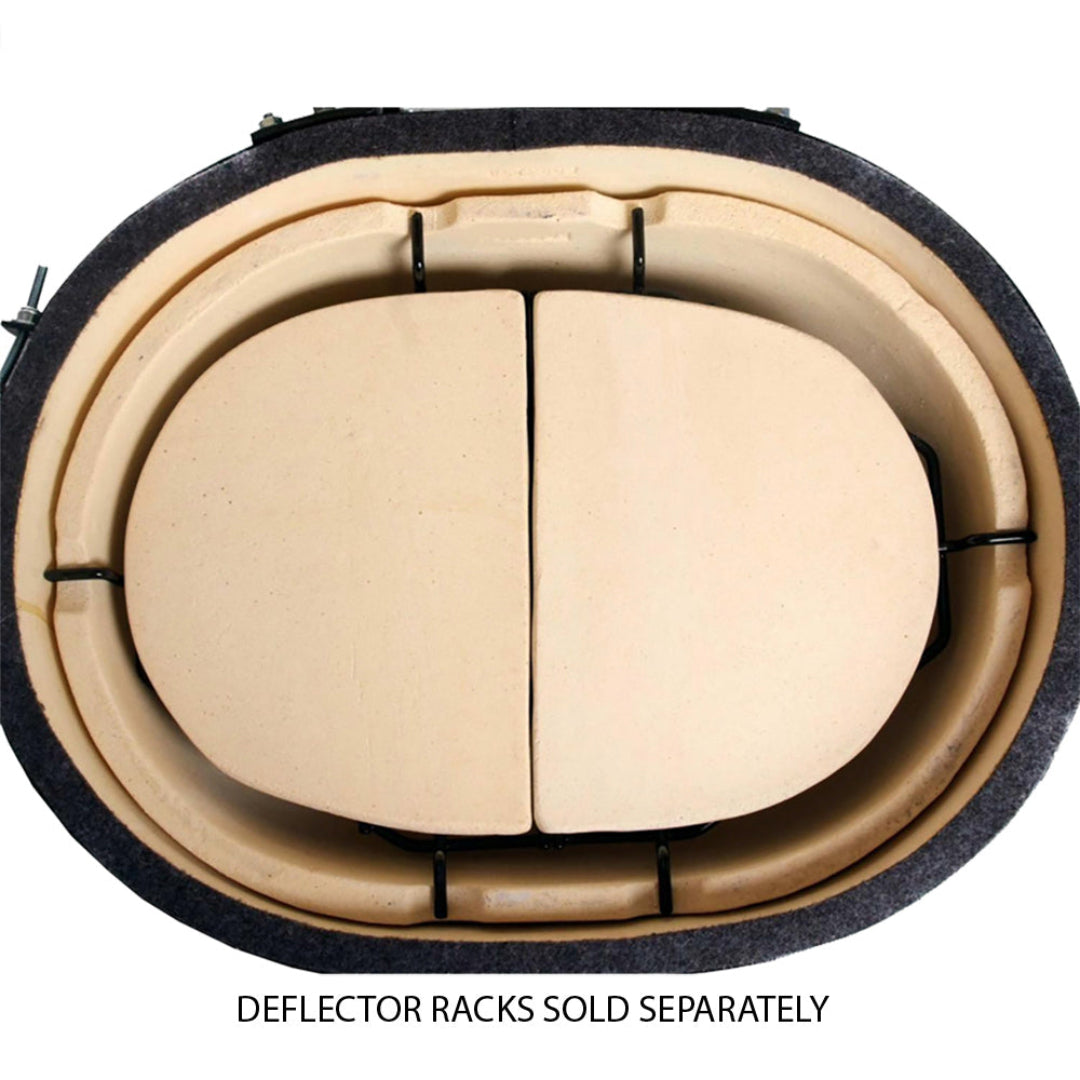 Primo XL 400 two-piece ceramic heat deflector plates inside oval kamado grill β replacement indirect cooking shield