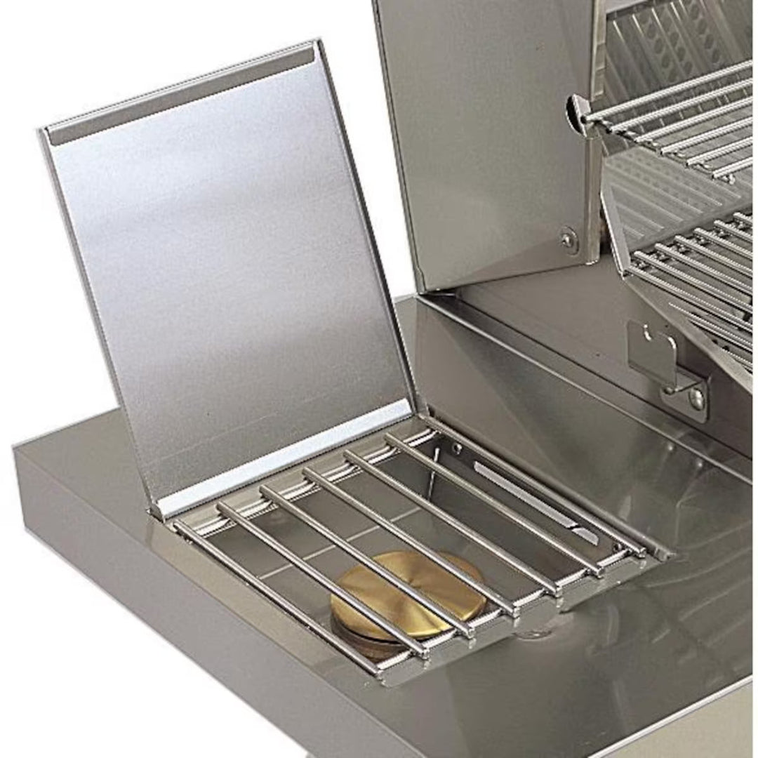 American Outdoor Grill stainless steel gas grill side burner with removable warming rack, wind guard and brass burner cap