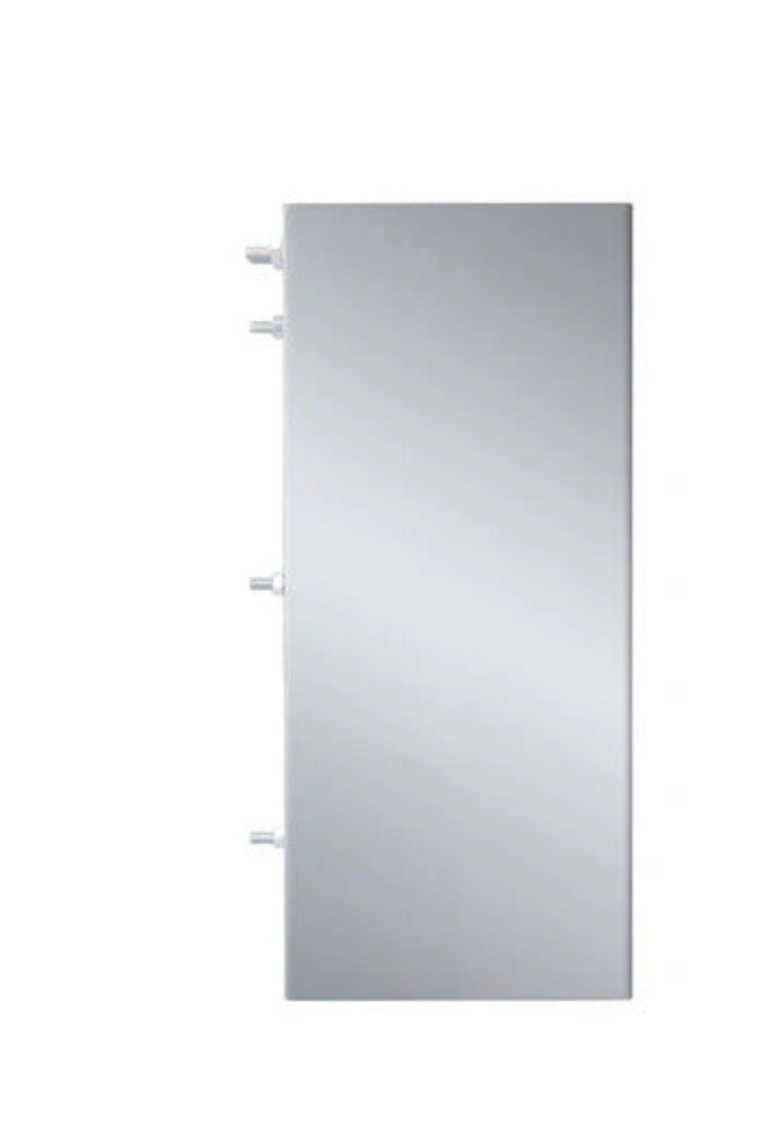 TF-VH48-2-SP8 48-inch frameless vertical bathroom vanity mirror panel with four left-side threaded mounting studs for wall-mounted installation, modern rectangular vanity mirror replacement