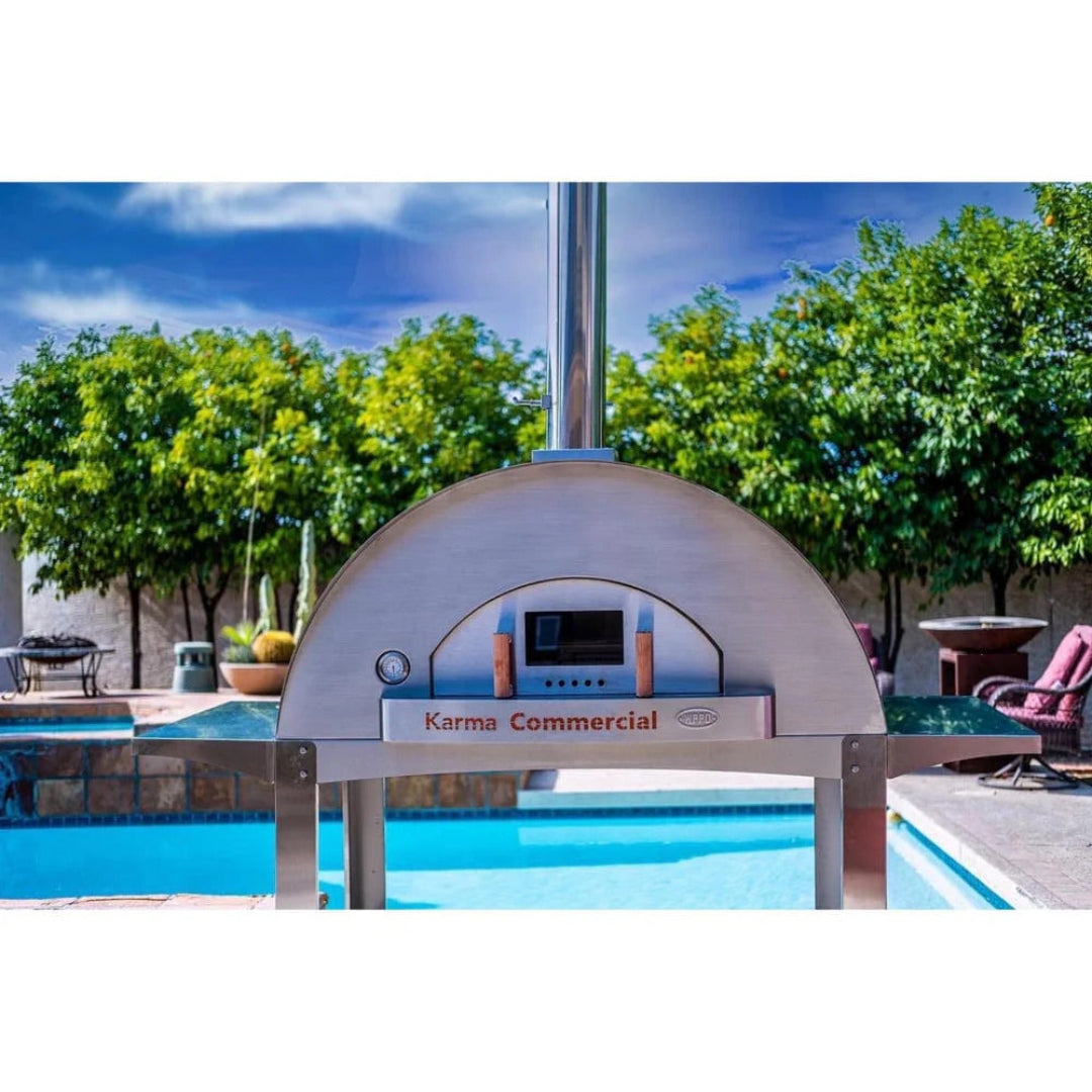 Pizza oven, WPPO, Karma Series, 55-inch commercial freestanding stainless steel wood-fired oven by the pool