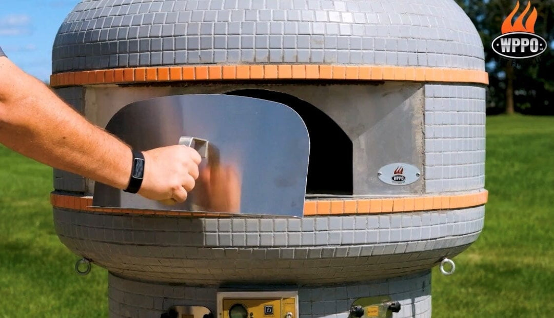 Pizza oven door, WPPO, Lava Series, stainless steel door on 28-inch wood-fired unit