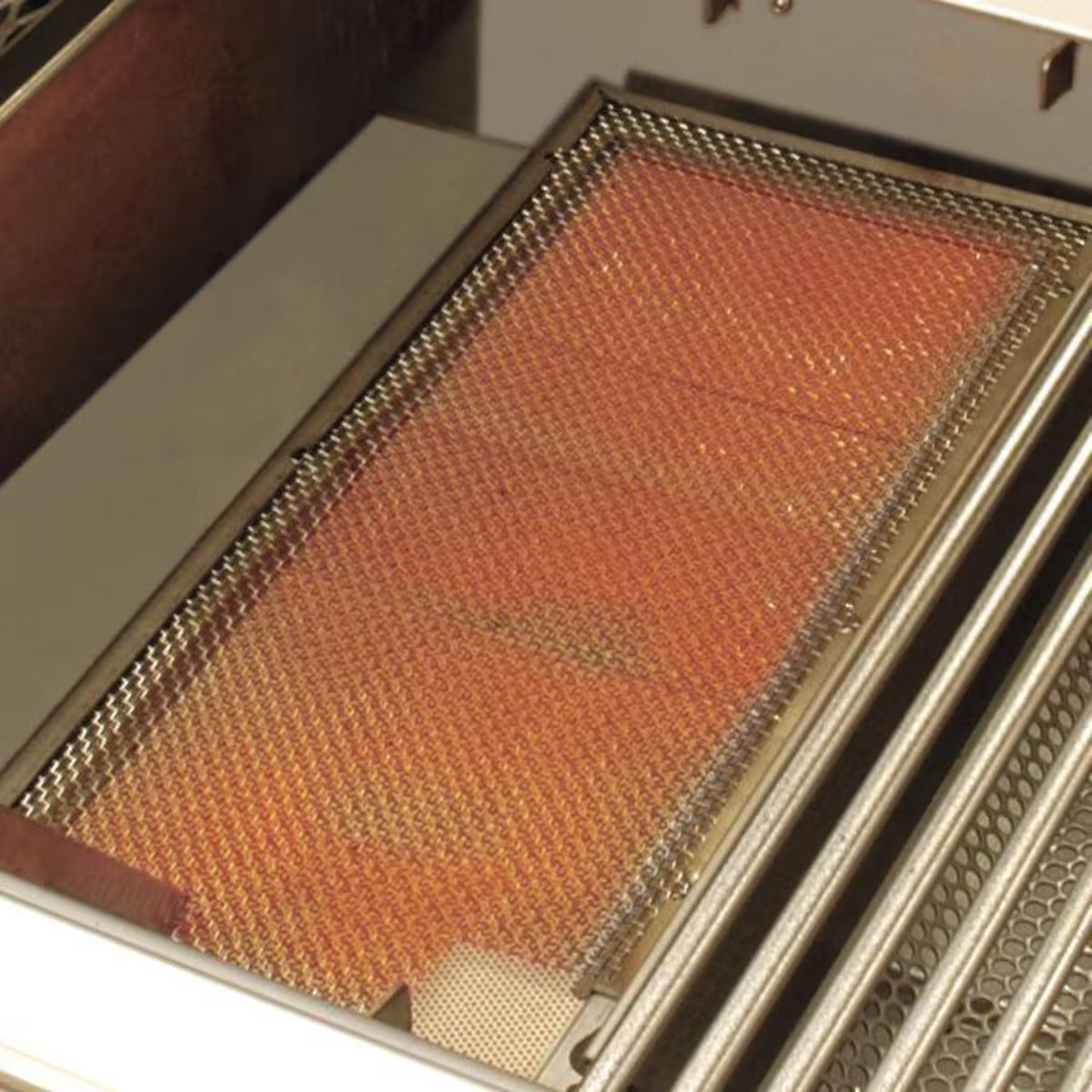 Vine & Flame replacement infrared ceramic burner panel with stainless steel mesh for gas grills, glowing orange sear plate