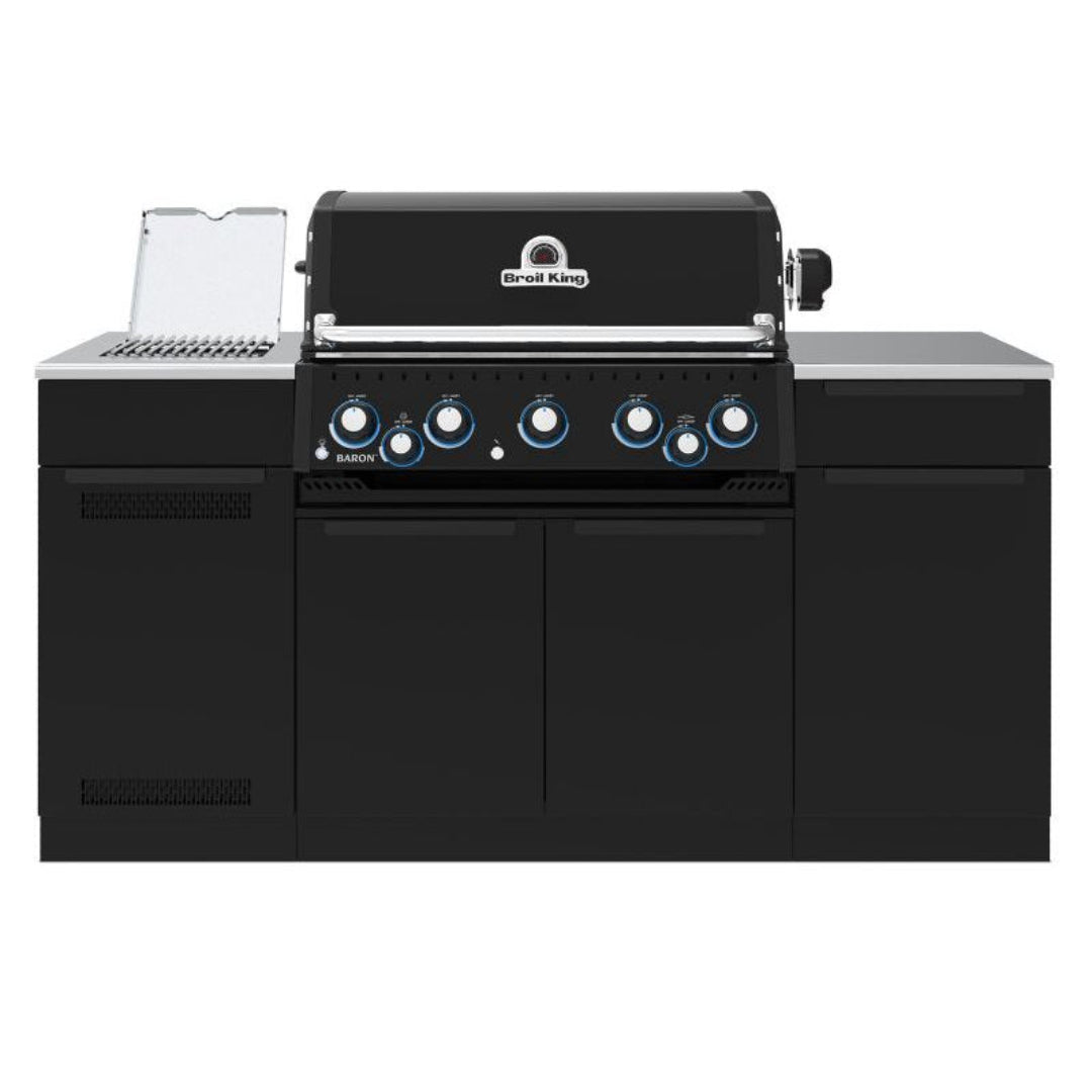 Freestanding gas grill, Broil King, Baron Series, 6-burner BBQ with illuminated knobs and cabinet storage for full outdoor kitchens