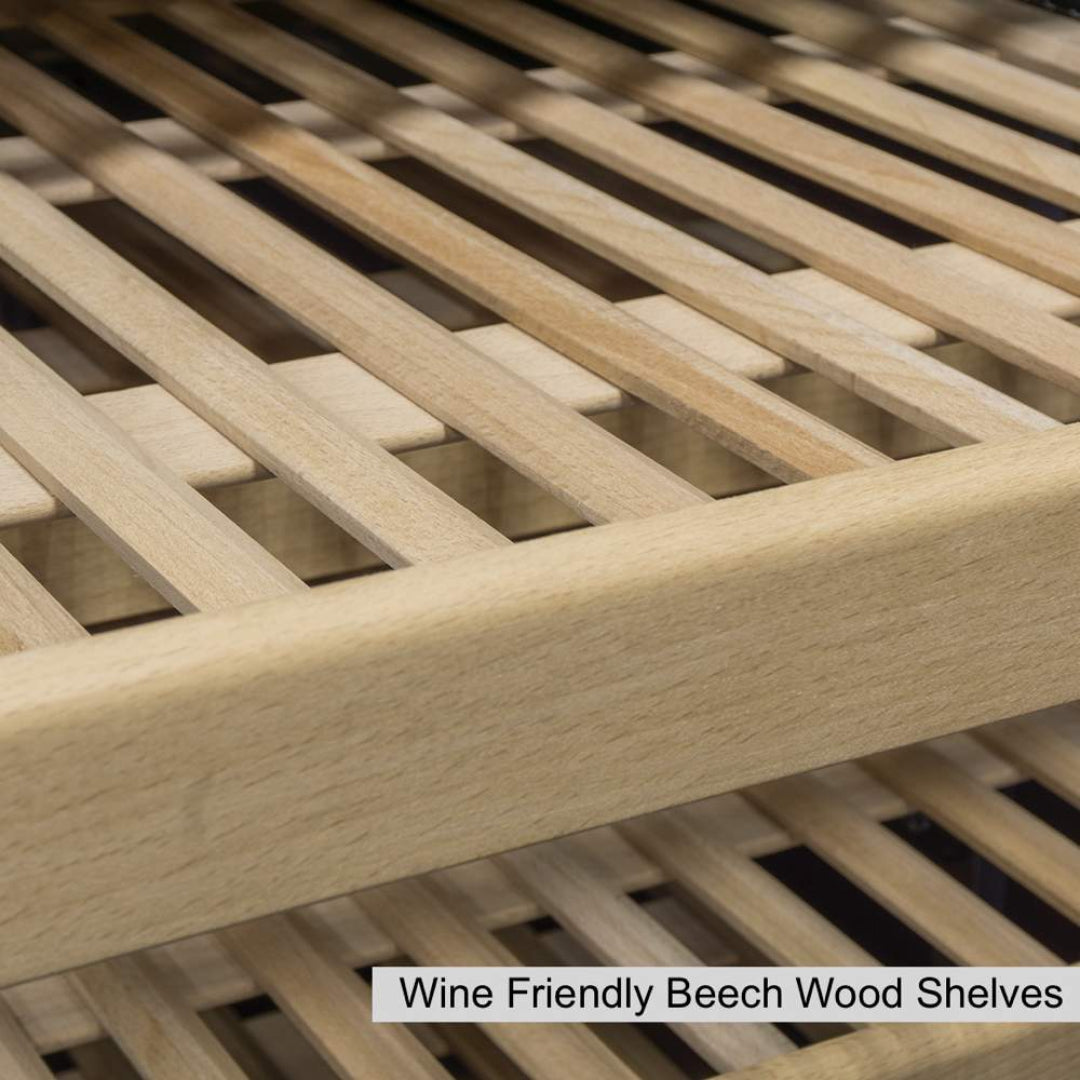 Wine-friendly beech wood slatted wine rack shelf — natural ventilated wine cellar shelving replacement by Vine & Flame