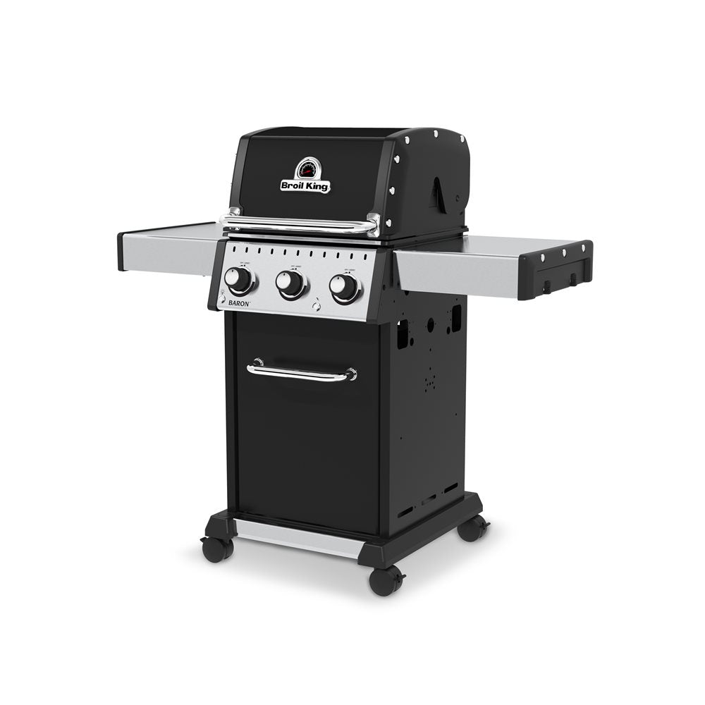 Freestanding grill, Broil King, Baron Series, 3-burner propane grill with closed lid and foldable side shelves