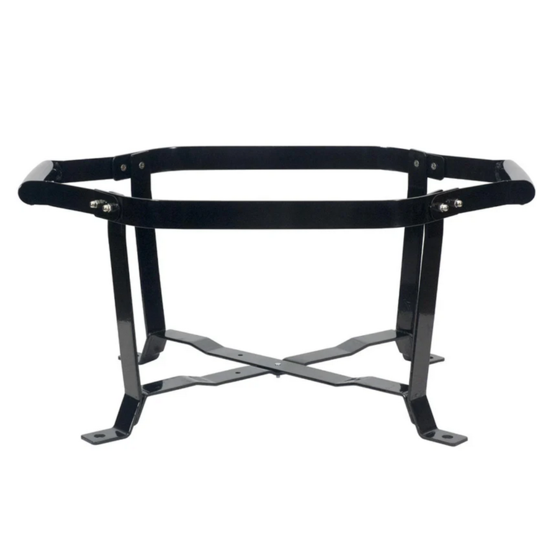 Black powder-coated steel folding cradle stand for Primo kamado ceramic grill, heavy-duty X-brace replacement grill cradle with mounting feet, kamado grill accessory