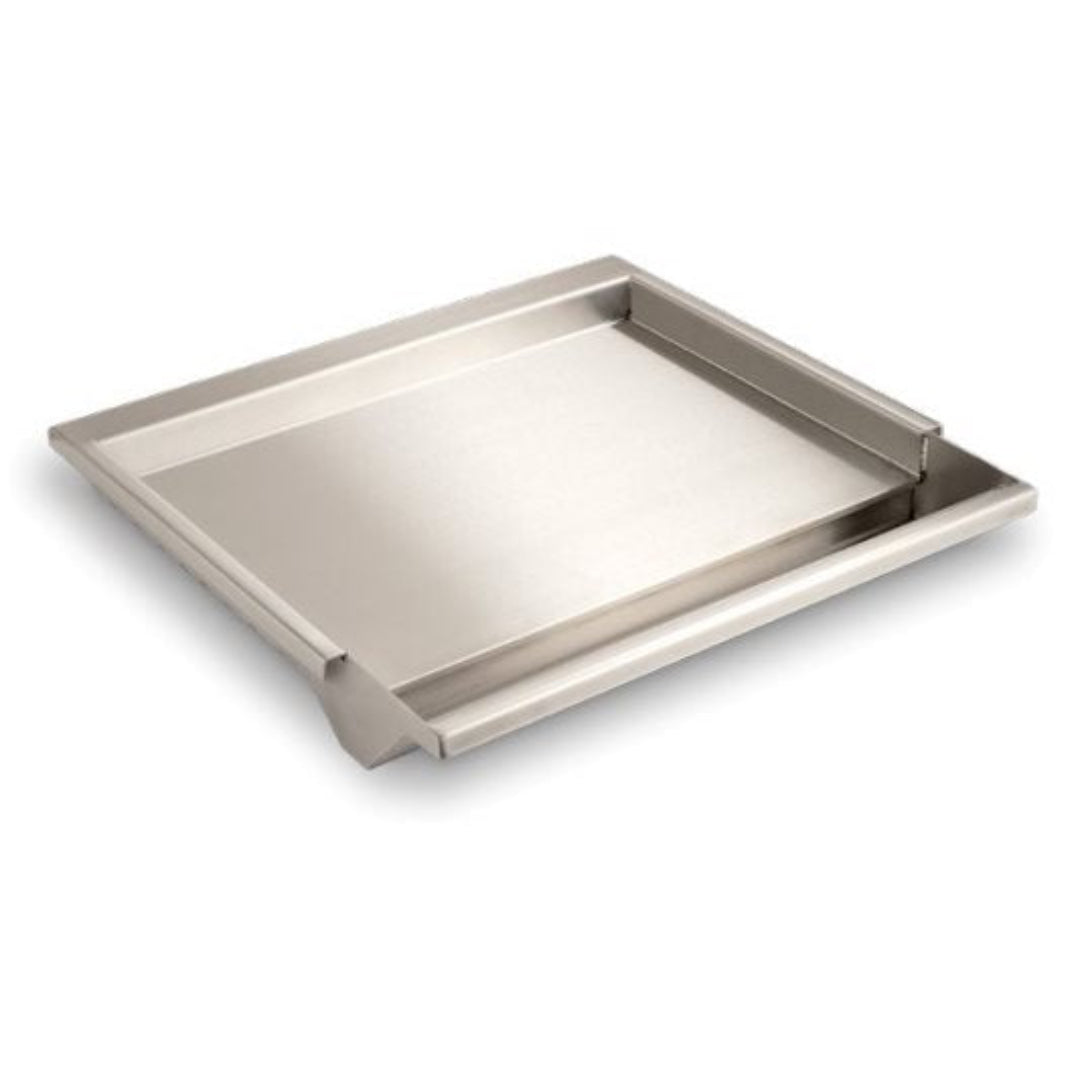 GR18A 18-inch stainless steel flat griddle plate with raised sides and front grease channel, removable heavy-duty griddle insert for built-in outdoor gas grills and BBQs
