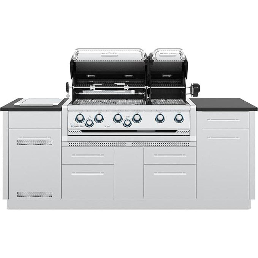 Imperial S 690i built-in stainless steel 6-burner outdoor gas grill with dual hoods, rotisserie and integrated storage drawers for luxury outdoor kitchens