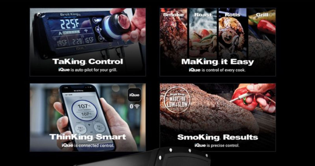 Broil King iQue Wi-Fi smart grill controller and wireless meat probe thermometer with digital display and dial, smartphone app for remote BBQ, smoker, roast and rotisserie temperature control