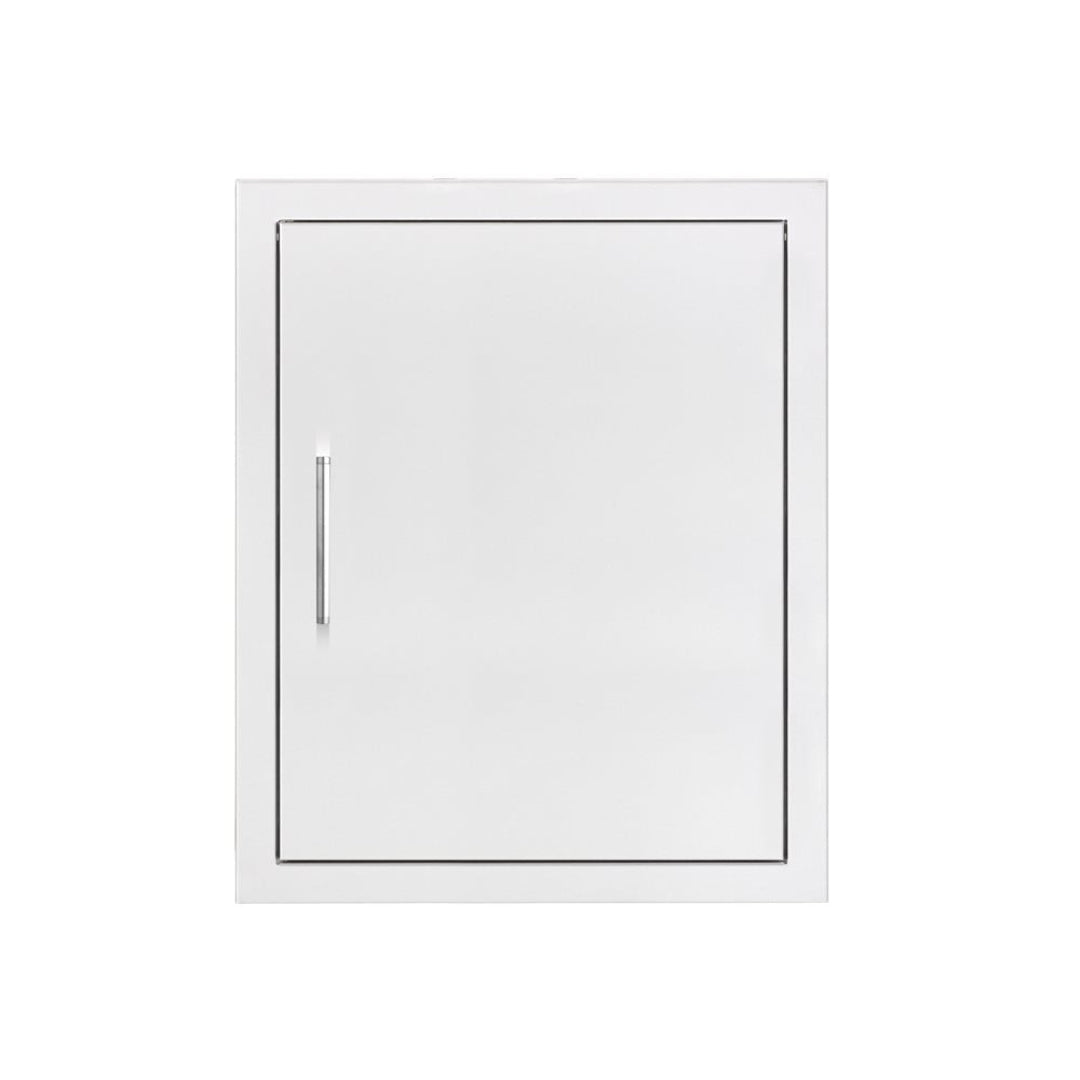 TF-DV-17-A 17-inch white recessed outdoor kitchen access door with vertical stainless pull handle for grill islands