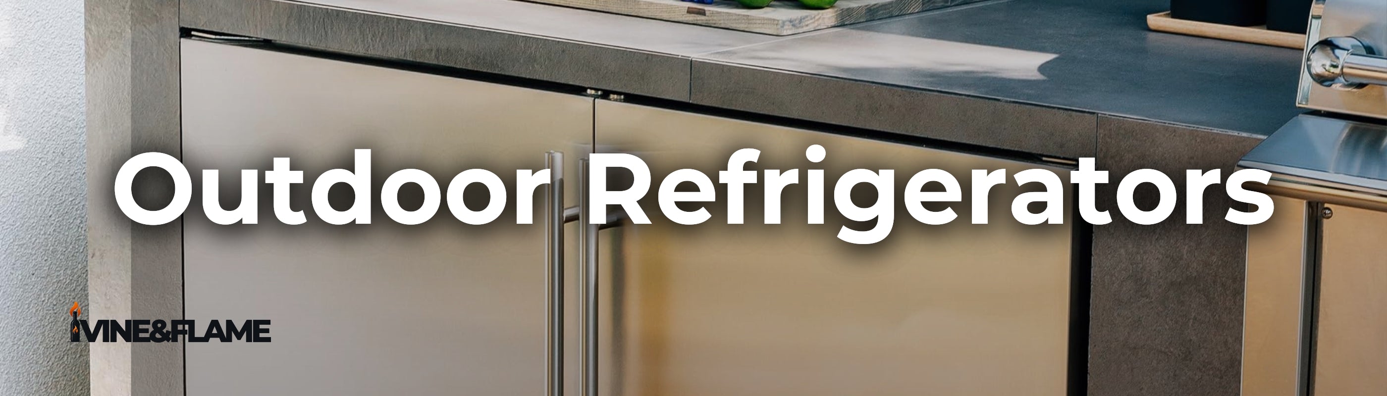 Outdoor refrigerators — weatherproof 304 stainless steel built-in and freestanding models from KingsBottle and TrueFlame with digital temperature control and UV-protected glass doors