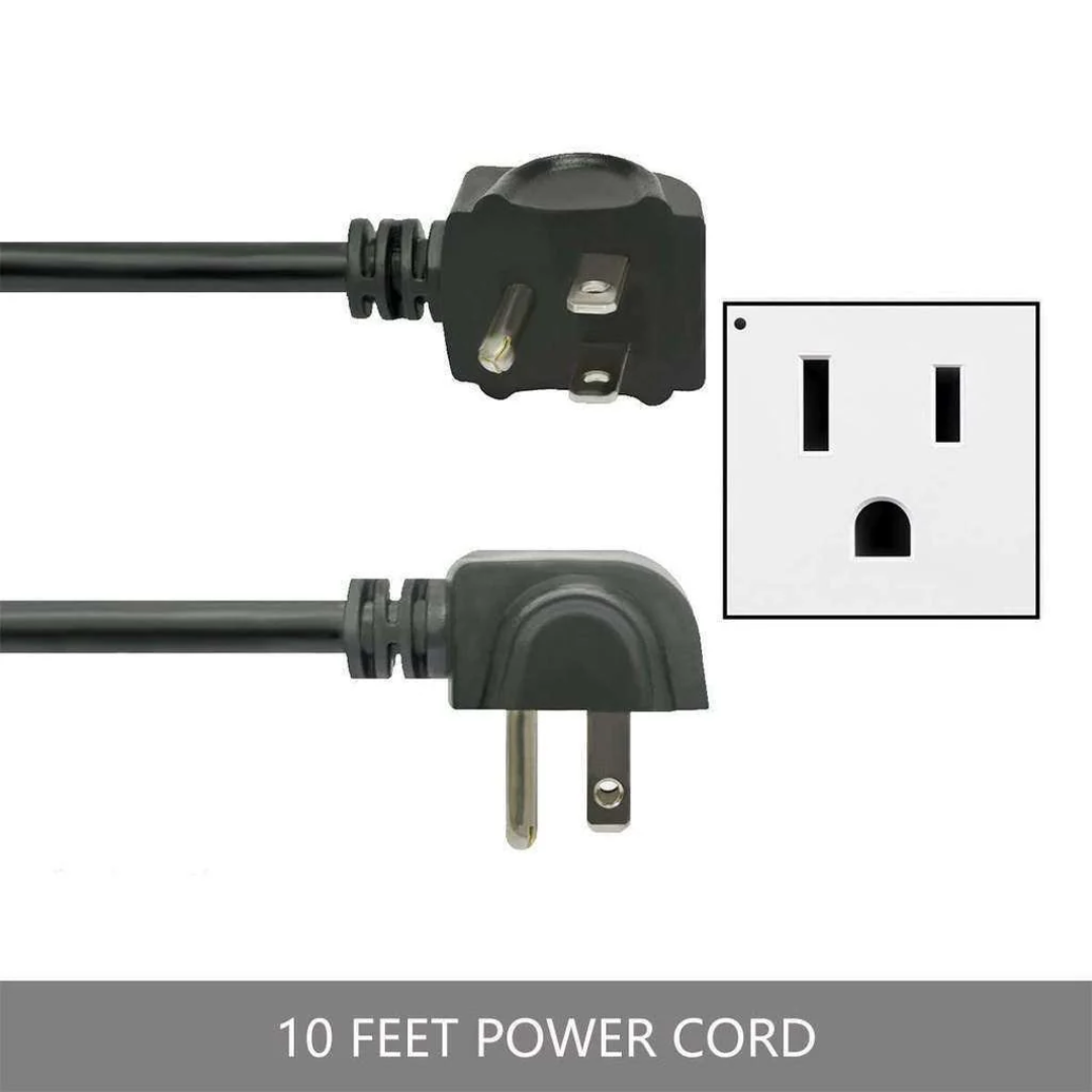 10-foot black right-angle 3-prong grounded power cord (NEMA 5-15P) for US outlets, replacement cord for electric fireplace, heater, TV