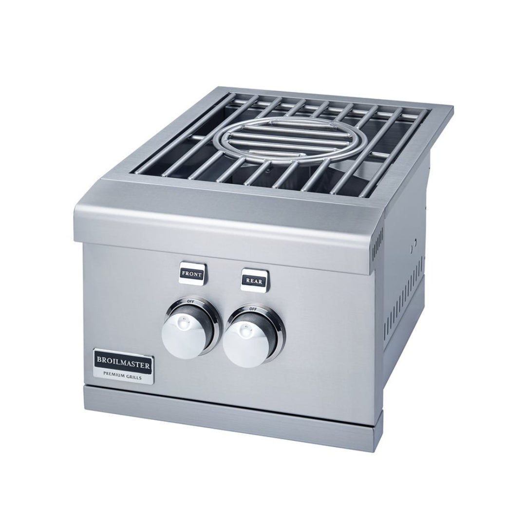 Broilmaster BSABW16N1 16-inch stainless steel built-in side burner with front/rear control knobs for outdoor kitchen