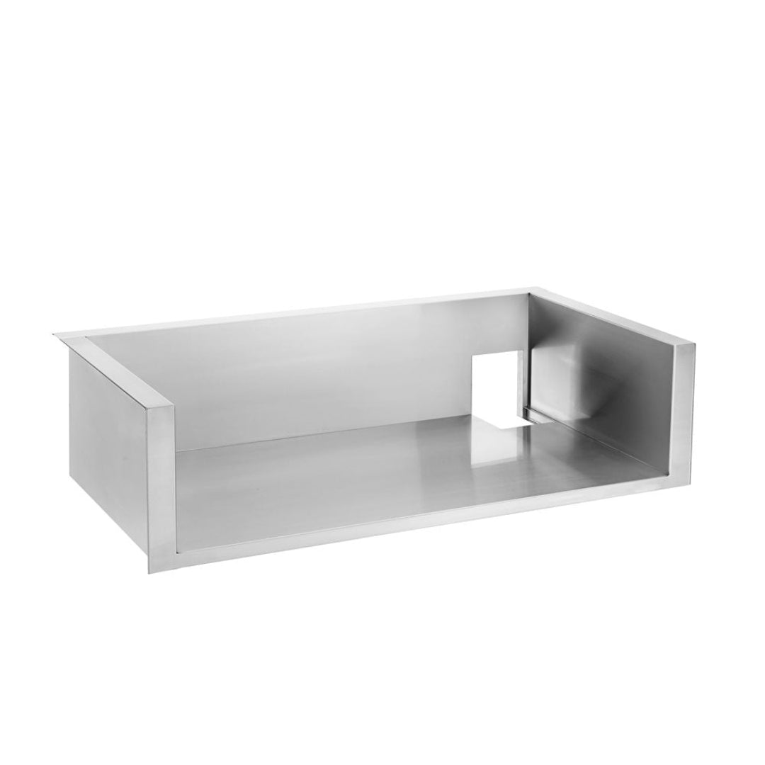 125-GL-TF252 stainless steel rectangular fire pit burner trough pan with side gas inlet cutout, recessed fire table liner