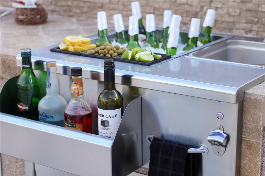 Trueflame TF-BC-30L stainless steel built-in outdoor beverage center 30L ice bin, condiment trays, pull-out bottle drawer