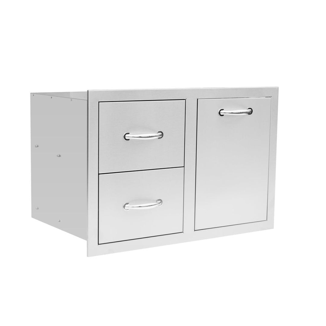 Trueflame tf-dc2-33lp stainless steel built-in outdoor kitchen two-drawer one-door access cabinet with polished handles
