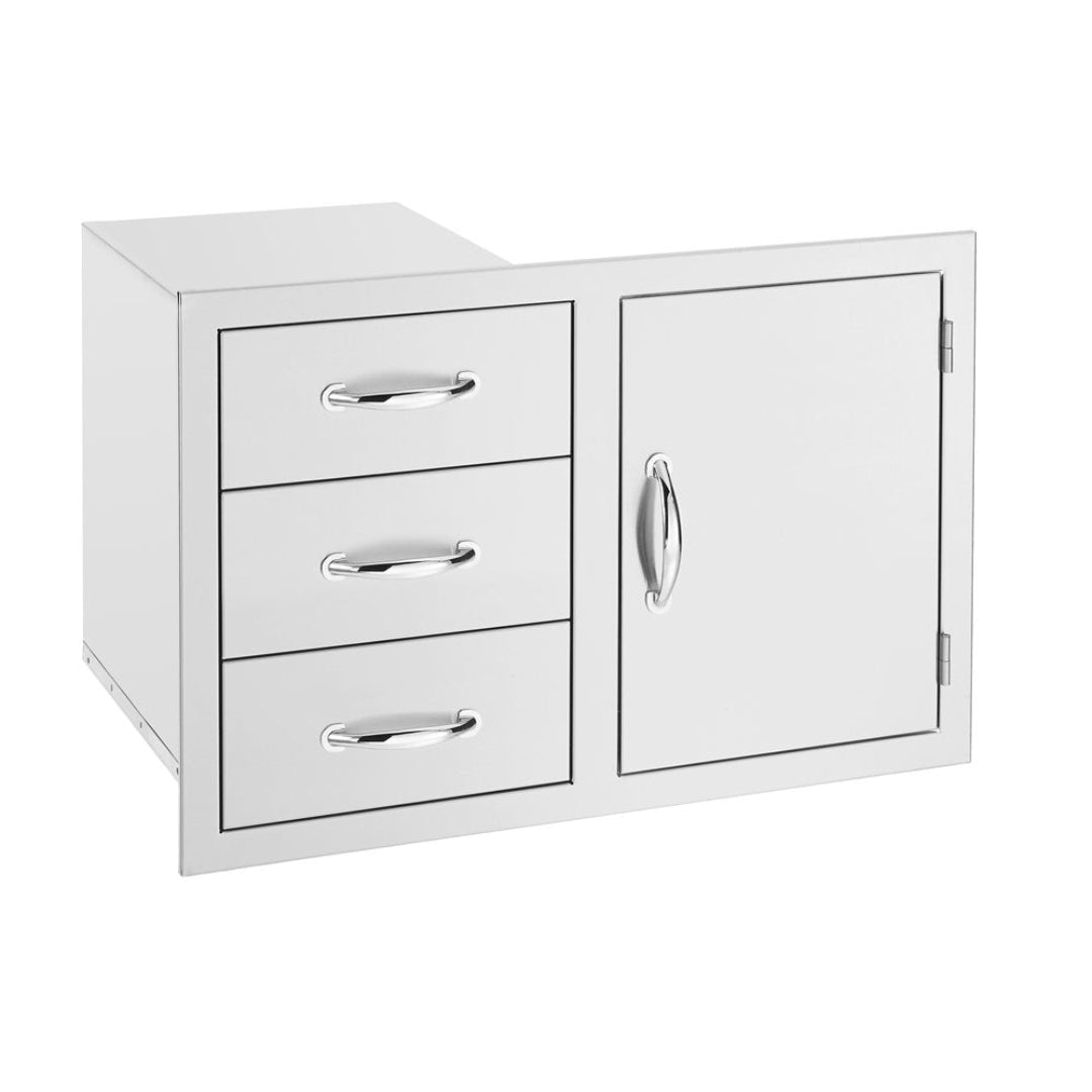 Trueflame stainless steel built-in grill island 3-drawer cabinet with access door and polished handles TF-DC3-33