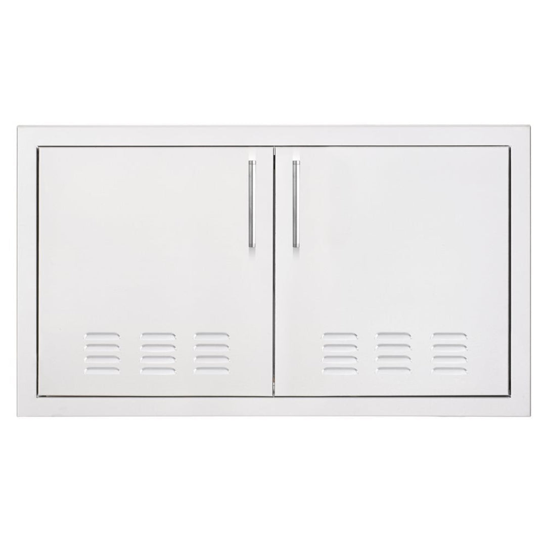 Trueflame TF-DD-33V-A white powder-coated 33-inch vented double outdoor kitchen access door with stainless bar handles