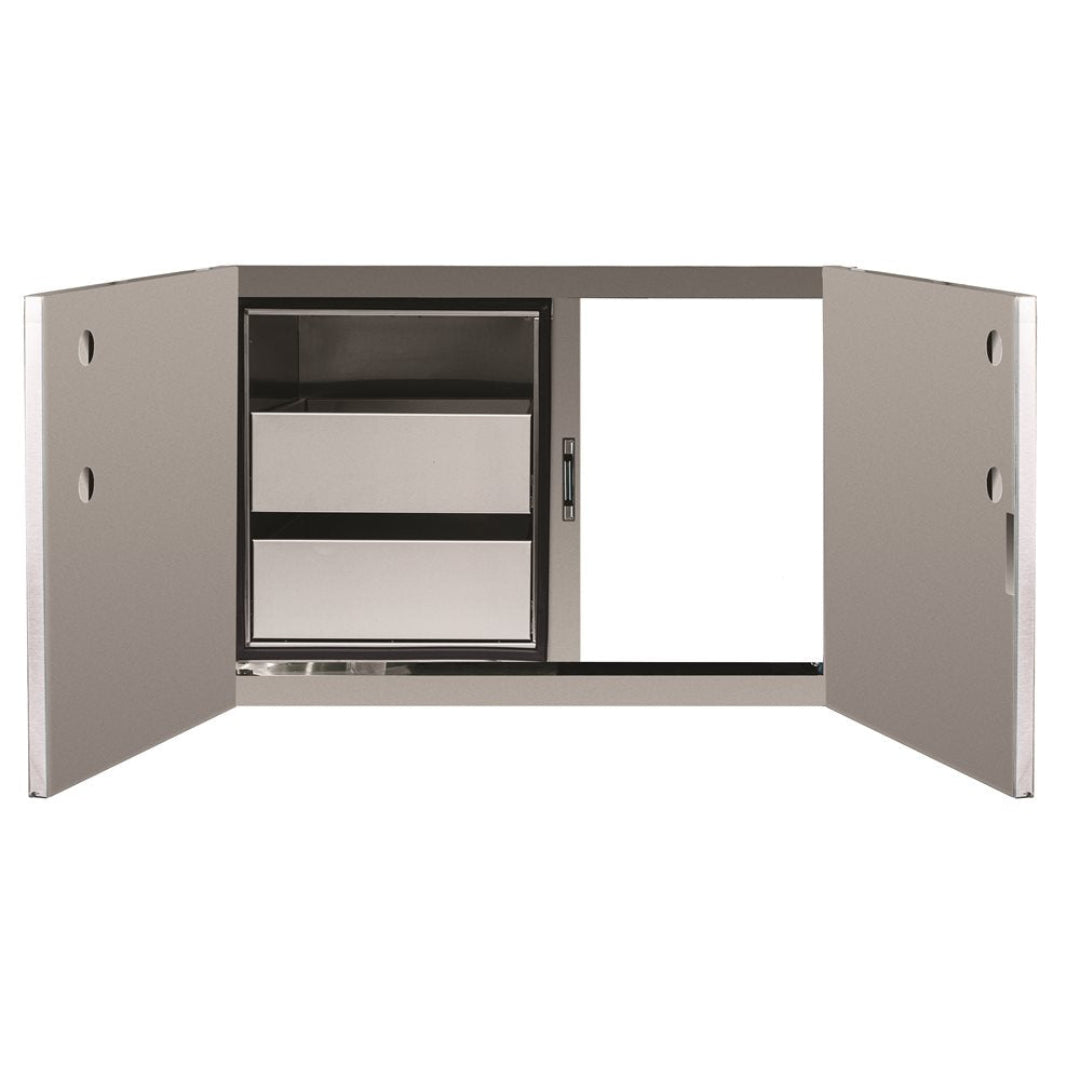 Trueflame TF-DP-36AC 36-inch stainless steel outdoor kitchen double-door undercounter cabinet with two pull-out drawers for grill island storage
