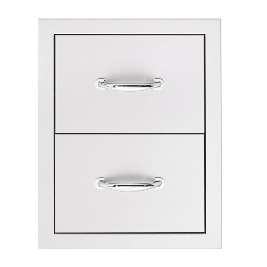 Trueflame 17-inch stainless steel outdoor kitchen built-in double drawer TF-DR2-17M1 with polished chrome handles