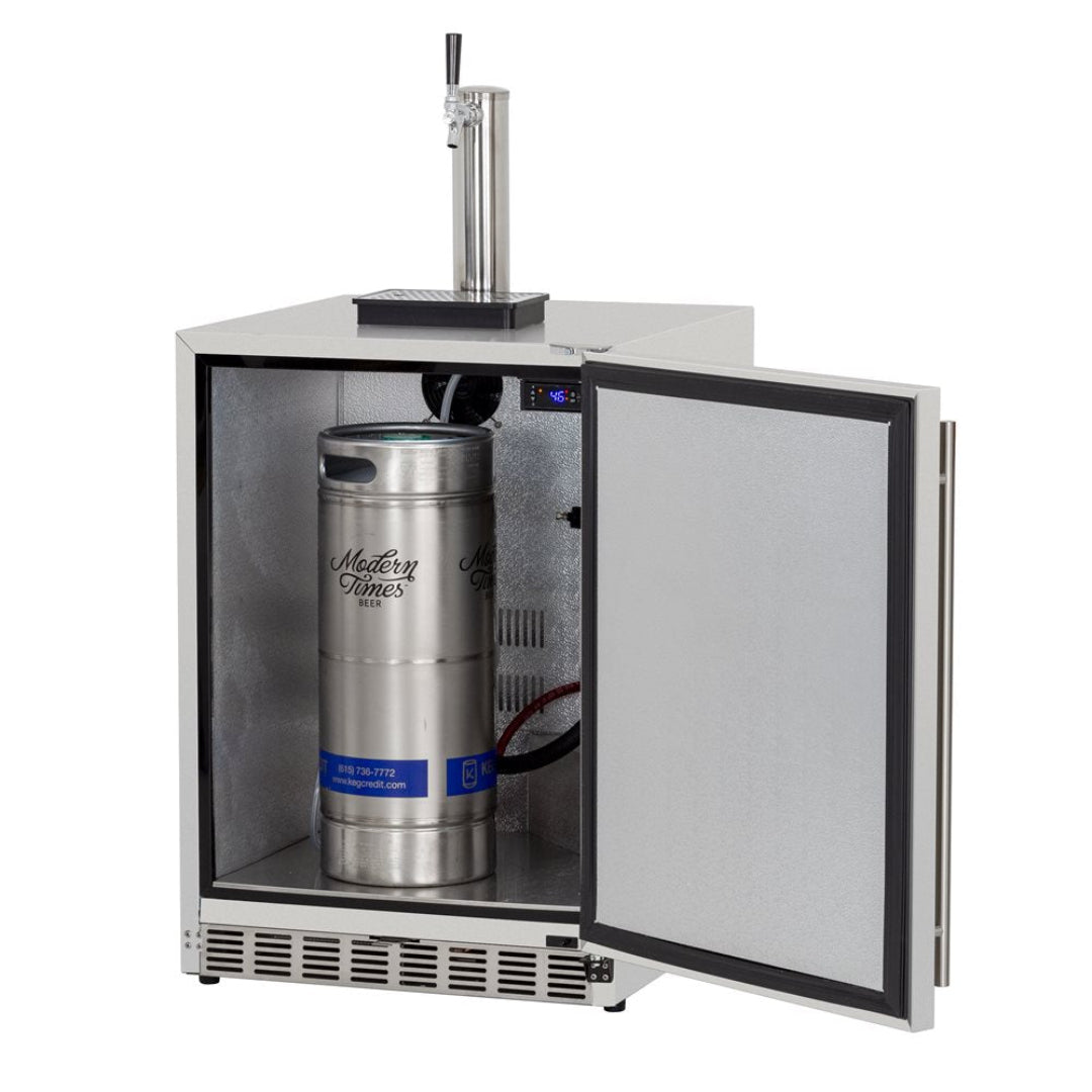 TF-RFR-24DK1 24-inch stainless steel undercounter single-tap kegerator with tower, digital thermostat and keg inside