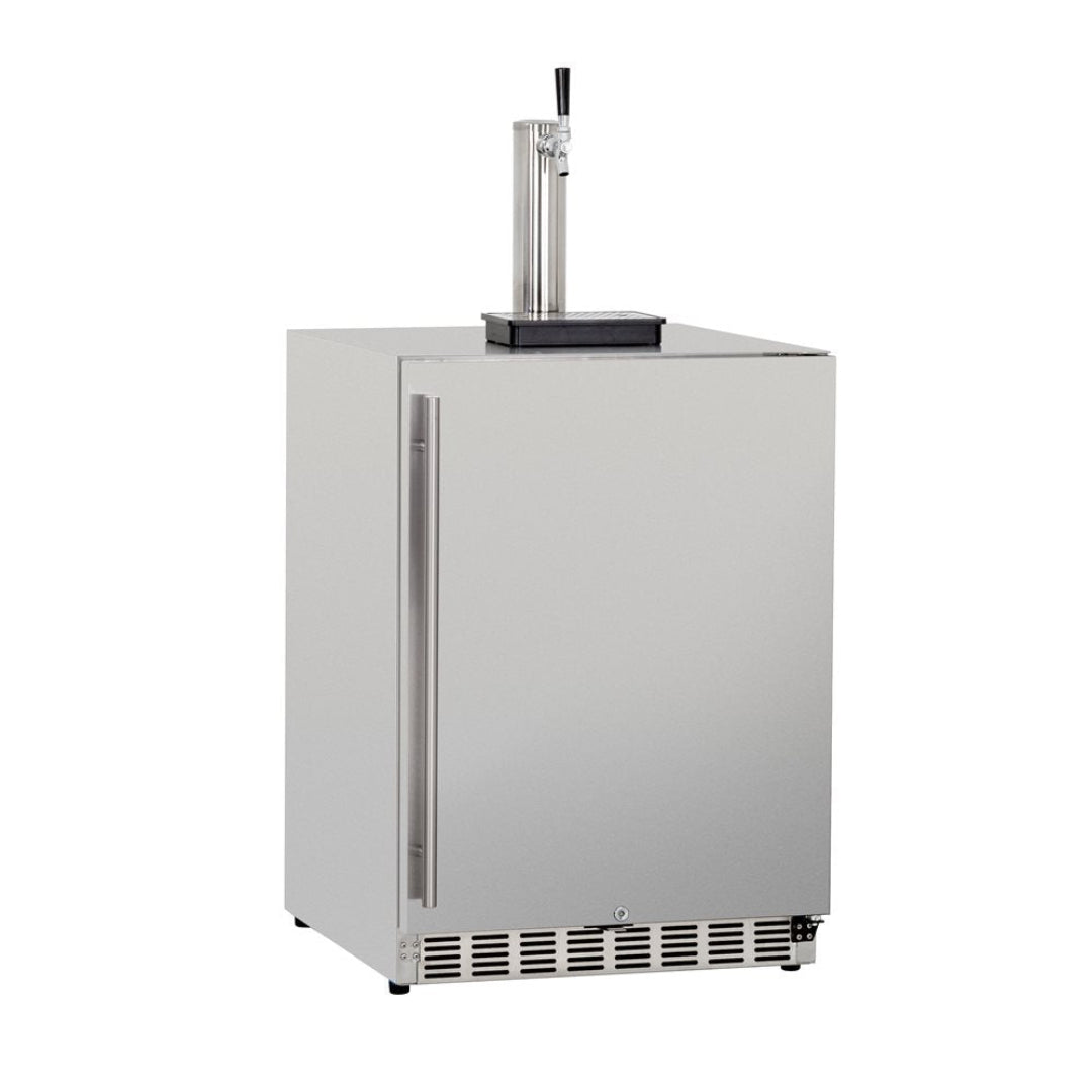 125-tf-rfr-24dk11 24-inch stainless steel undercounter kegerator with single faucet tower, lockable front-vented draft beer dispenser for home bar and commercial use