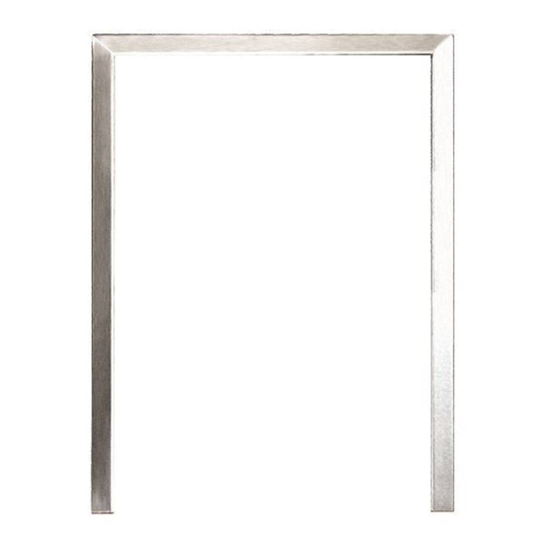 Vine & Flame RTK-241 brushed stainless steel fireplace trim kit — slim modern metal surround edge trim for gas, electric, and wood fireplace openings