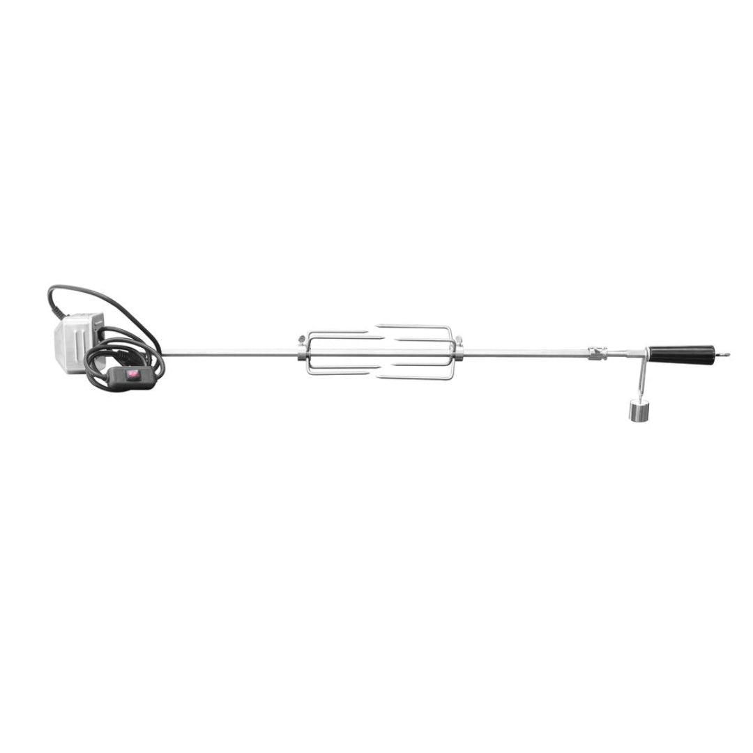 Electric stainless steel rotisserie spit rod TFRK-321 with dual forks, counterweight and power cord for BBQ grills