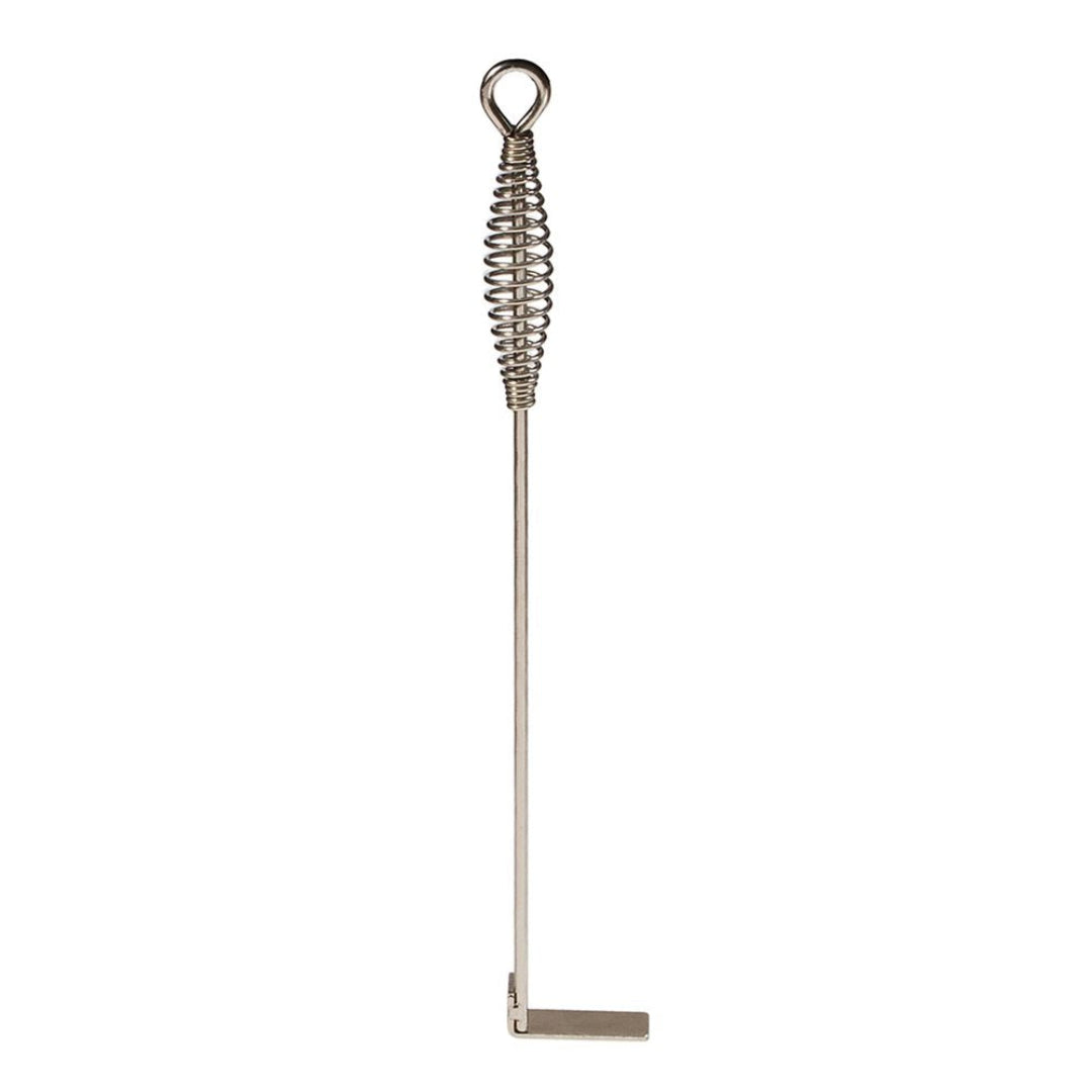 Stainless steel spring-handle fireplace damper rod with hinged 90° flat paddle end for wood stoves and gas-log control