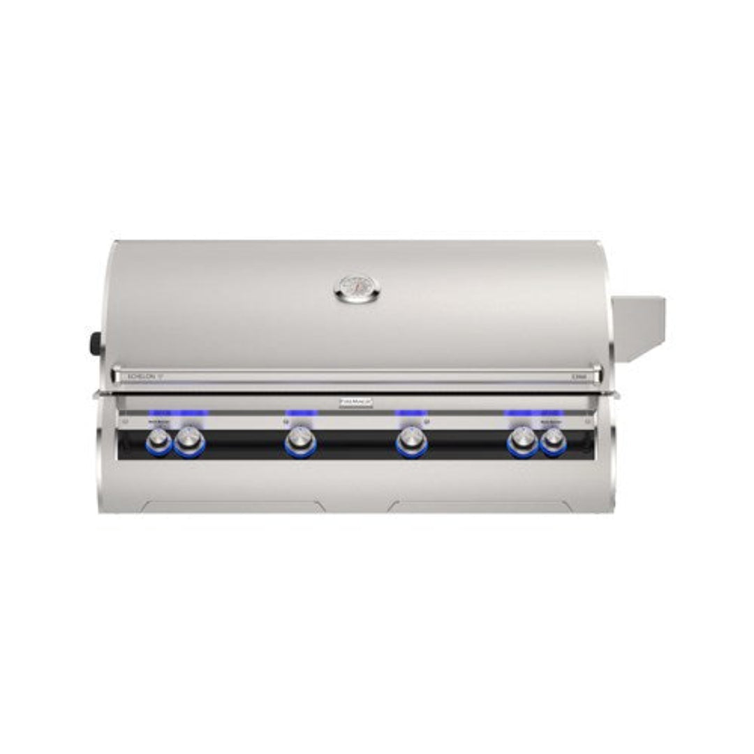 Stainless steel 5-burner built-in gas grill head for outdoor kitchen with hood thermometer and blue LED control knobs