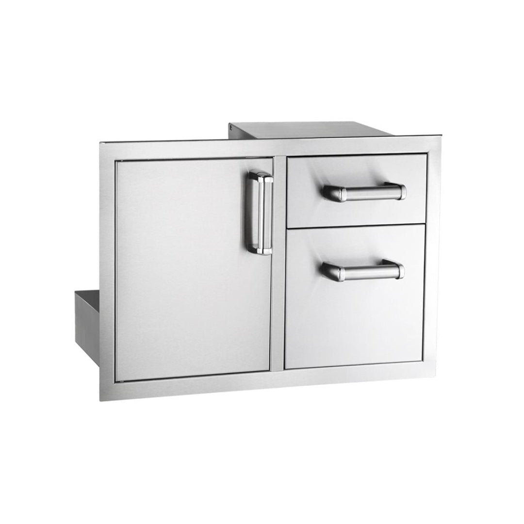 Stainless steel built-in outdoor kitchen access door with two drawers, grill island storage drawer combo model 53810SC