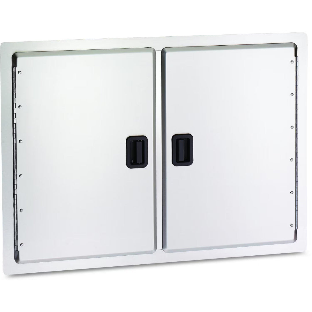 20x30 stainless steel double access door for outdoor kitchen island with dual recessed black handles (Vine & Flame 20-30-SD)