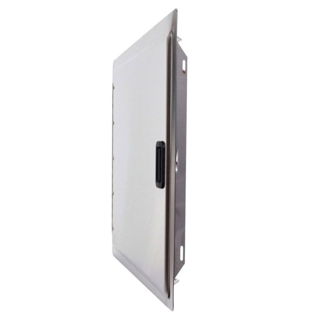 Vine & Flame stainless steel outdoor kitchen access door with recessed black pull latch replacement built‑in BBQ island cabinet access panel model 23912