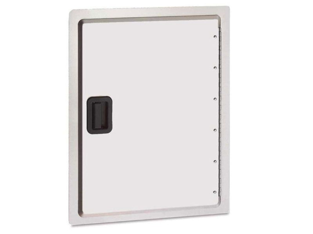 Stainless steel recessed access door with black flush paddle latch and right-side hinge, flush-mount outdoor kitchen access panel for built-in grill cabinets, BBQ storage, RV and marine use