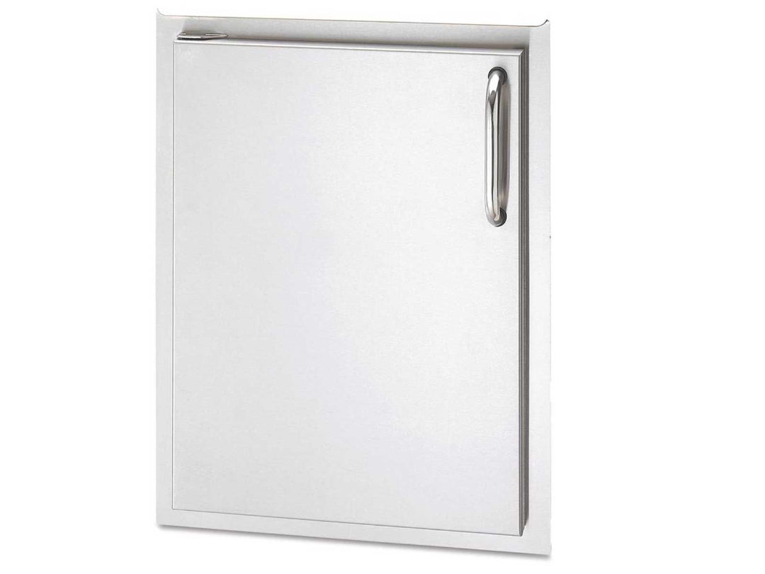 24x17-inch stainless steel outdoor kitchen access door, left-hinged flush-mount BBQ island storage panel with curved tubular pull handle