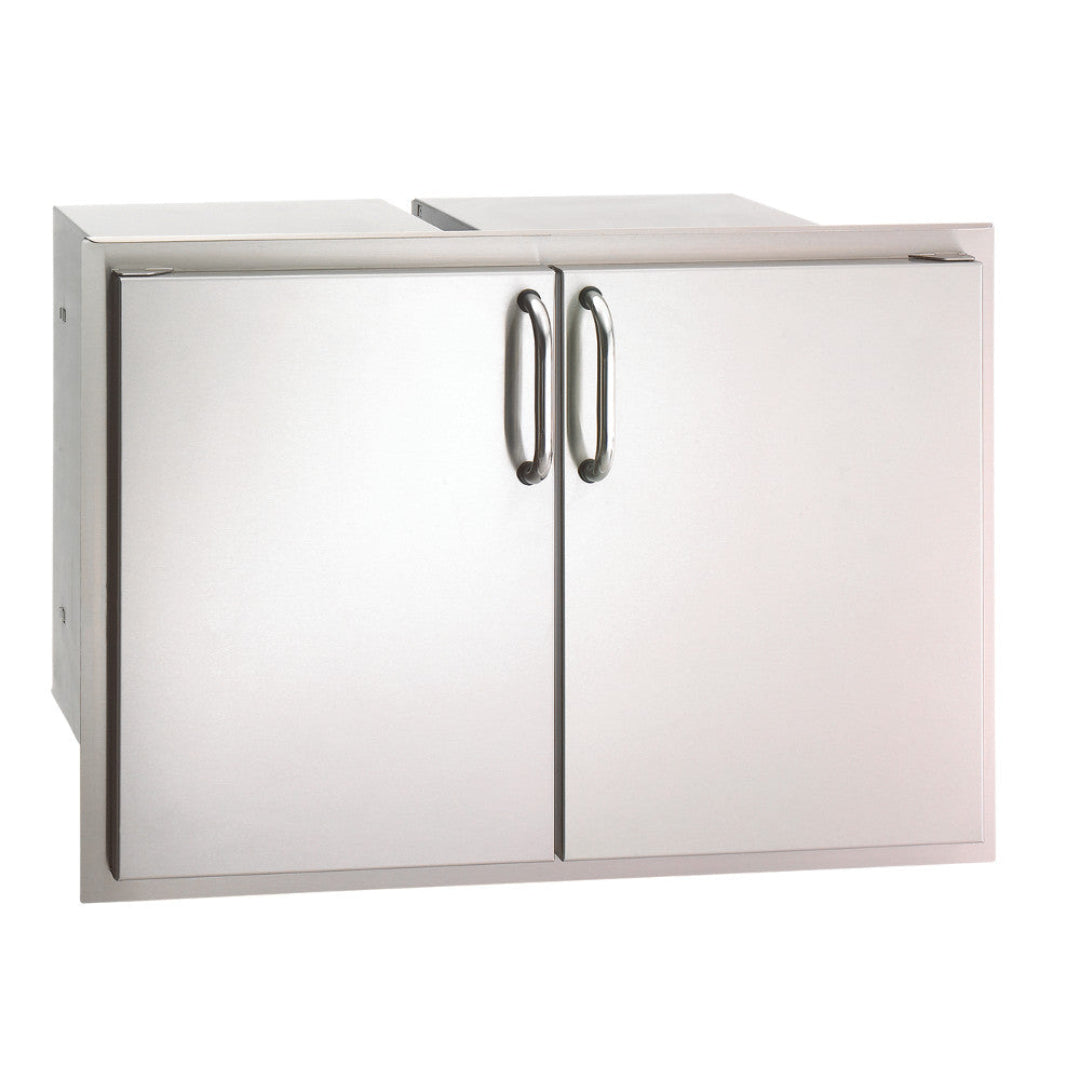 Fire Magic stainless steel double access door model 33930S-22 for outdoor kitchen built-in grill cabinet, two-door access panel with curved stainless pull handles
