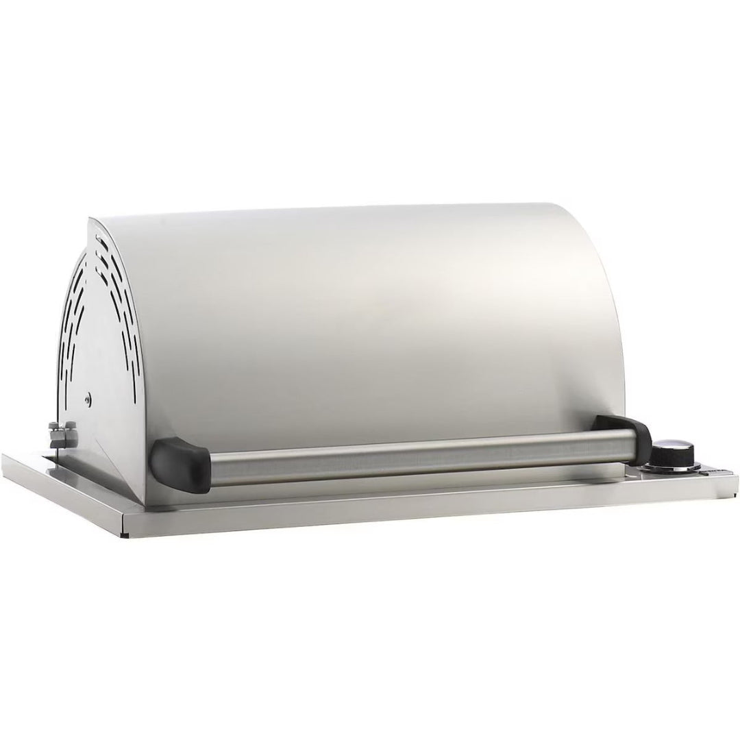 Fire Magic stainless steel roll-top replacement hood lid for built-in gas grill model 3C-S1S1P with tubular front handle and side control knob