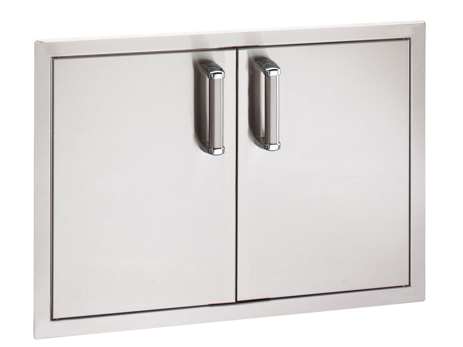 Fire Magic 53930SC stainless steel outdoor kitchen pull-out trash cabinet with double doors, left slide-out trash tray and right dual sliding storage drawers for built-in grill islands