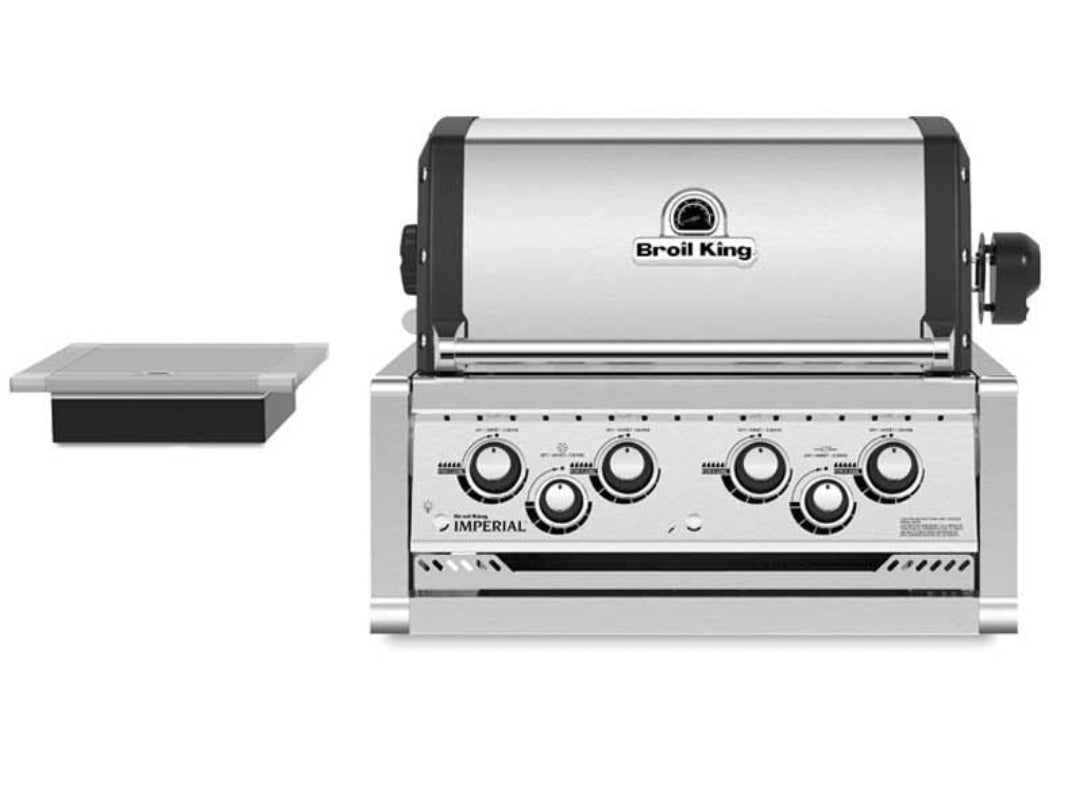 Broil King Imperial built-in gas grill with rotisserie and side burner, 5 control knobs, stainless steel finish