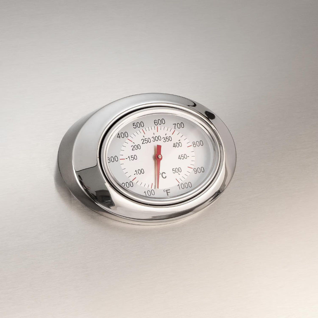Fire Magic A430I-7LAN built-in stainless steel grill thermometer, chrome bezel analog gauge with dual °F/°C dial for barbecue and pizza oven lids