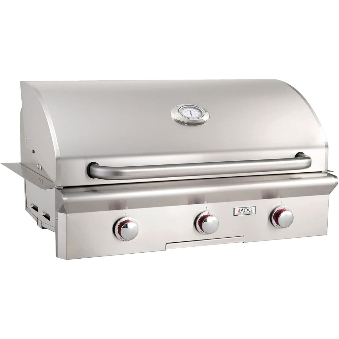 AOG L36 36-inch stainless steel built-in natural gas grill head 3-burner with hood thermometer and front control knobs for outdoor kitchen