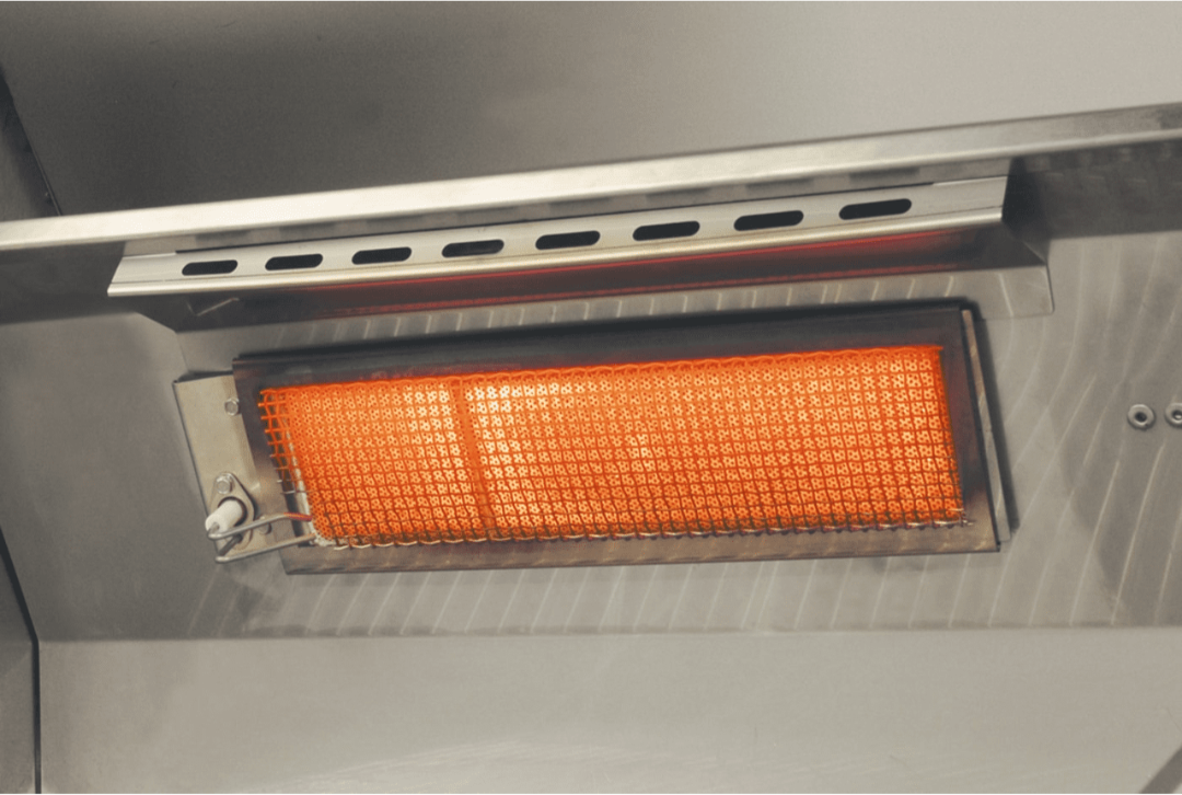 American Outdoor Grill AOGL36 36-inch natural gas grill glowing infrared ceramic sear burner assembly in stainless steel housing, replacement infrared burner for outdoor kitchen grills