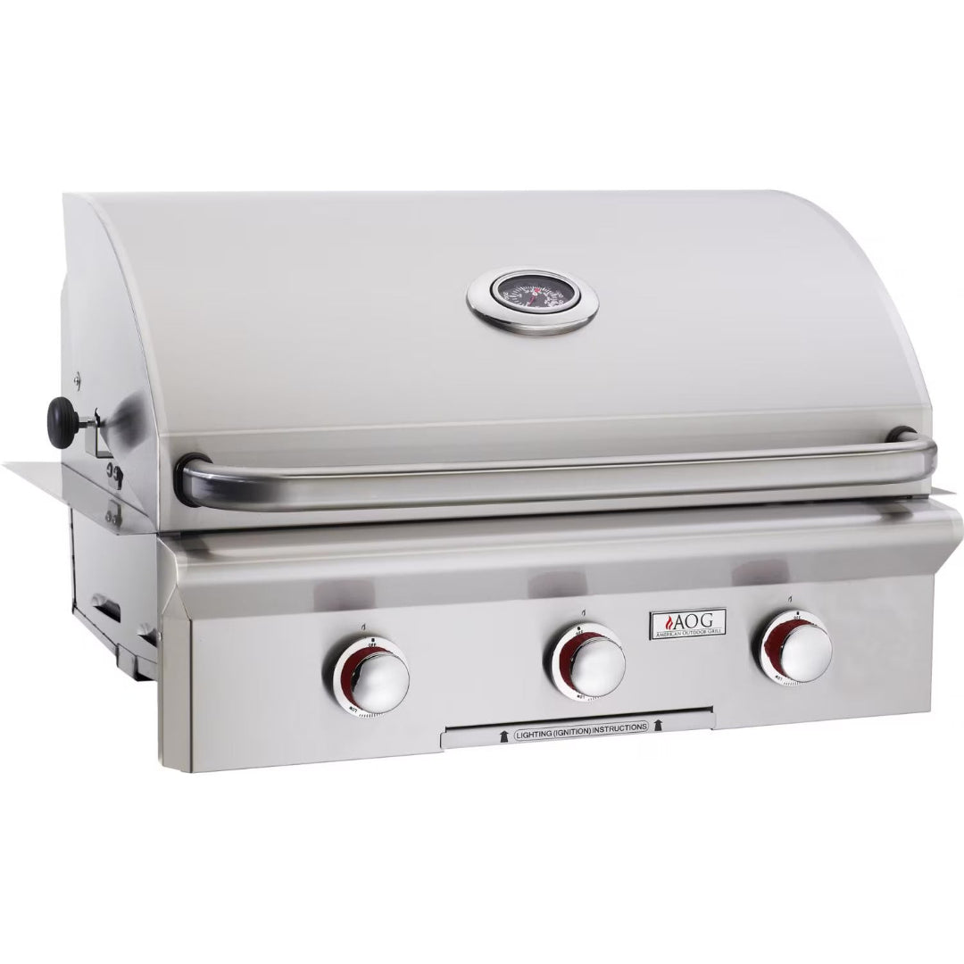 AOG NBT stainless steel 3-burner built-in gas grill head with lid thermometer for outdoor kitchen