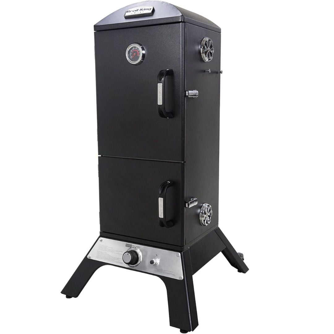Vertical Smoker, Broil King, Smoke Series, Angled Side View with Dual Doors and Air Vents