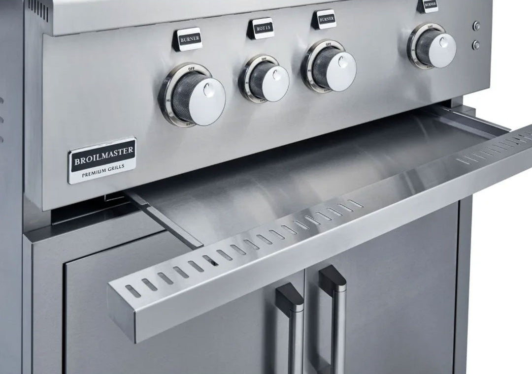 Broilmaster BSG262N 26-inch 2-burner built-in stainless steel natural gas grill control knobs and pull-out drip tray